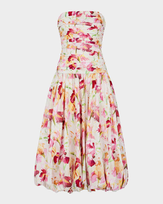 Despina Strapless Pleated Bubble Midi Dress
